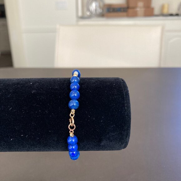 Lapis Lazuli 5.5mm Beads, Pearl and Gold Bead Bracelet with 14k Gold Clasp - Picture 11 of 16